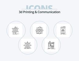 3d utskrift och kommunikation linje ikon packa 5 ikon design. skiss. design. smartphone. rutt. Karta vektor