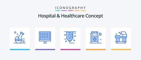 Krankenhaus- und Gesundheitskonzept Blue 5 Icon Pack einschließlich . Service. Rippen. Krankenhaus. medizinisch. kreatives Symboldesign vektor