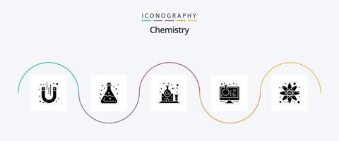 kemi glyf 5 ikon packa Inklusive testa rör. uppkopplad labb. labb. uppkopplad experimentera. studie vektor