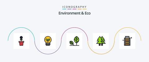miljö och eco linje fylld platt 5 ikon packa Inklusive grön. eko. ljus. jul. blad vektor
