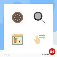 4 flaches Icon-Pack der Benutzeroberfläche mit modernen Zeichen und Symbolen der Bäckereisuche, Kürbiskuchen-Zoom-Finger, editierbare Vektordesign-Elemente vektor