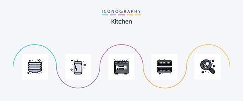 Küchenlinie gefüllt Flat 5 Icon Pack inklusive Ei. Küche. Mikrowelle. Kochen. Eis vektor