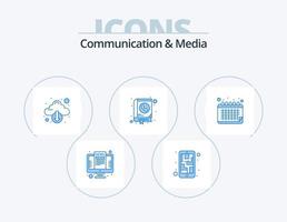 Kommunikation und Medien blau Icon Pack 5 Icon Design. Adresse. Kontakt. Smartphone. Buch. Pfeil vektor