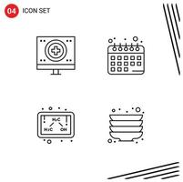 modern uppsättning av 4 fylld linje platt färger och symboler sådan som välgörenhet etanol medicinsk friska diet studie redigerbar vektor design element
