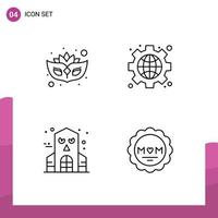 Stock Vector Icon Pack mit 4 Zeilen Zeichen und Symbolen für Karneval Spukhaus Gang Globus Liebe editierbare Vektordesign-Elemente