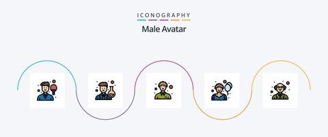 manlig avatar linje fylld platt 5 ikon packa Inklusive professor. joker. forskare. clown. person vektor