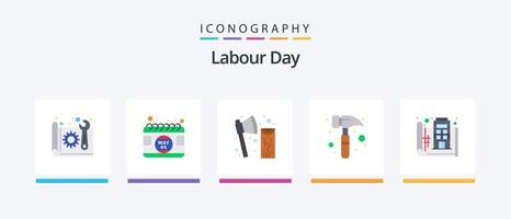 Labor Day Flat 5 Icon Pack inklusive Blaupause. Hammer. Zeit. Klauenhammer. Werkzeug. kreatives Symboldesign vektor