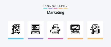 marknadsföring linje 5 ikon packa Inklusive Foto. planen. dollar. papper. kedja. kreativ ikoner design vektor