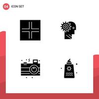 mobil gränssnitt fast glyf uppsättning av 4 piktogram av layout personlig se redskap kamera redigerbar vektor design element