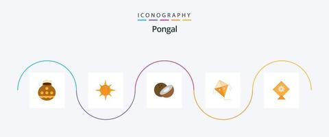 Pongal Flat 5 Icon Pack inklusive . Kokosnuss. Festival. fliegend vektor