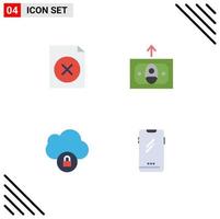 flaches Icon-Paket mit 4 universellen Symbolen zum Löschen von Telefon-Cash-Cloud-mobilen editierbaren Vektordesign-Elementen vektor