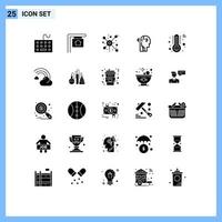 25 solides Glyphenkonzept für mobile Websites und Apps Temperaturkopf verteilt künstliche editierbare Vektordesignelemente vektor