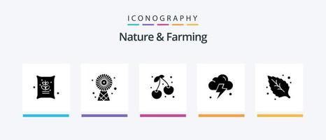 Natur- und Landwirtschafts-Glyphe 5 Icon Pack inklusive Blatt. Umfeld. Beere. Leistung. Landwirtschaft. kreatives Symboldesign vektor