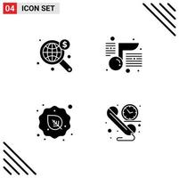 Stock Vector Icon Pack mit 4 Zeilen Zeichen und Symbolen für die Suche Blatt Welt Bildung vegan editierbare Vektordesign-Elemente