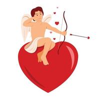 cupid sitter på stort hjärta för valentindekoration. vektor