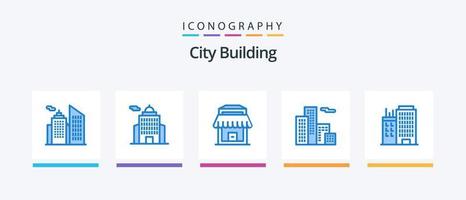 City Building Blue 5 Icon Pack inklusive. Büro. real. Geschäft. Haus. kreatives Symboldesign vektor