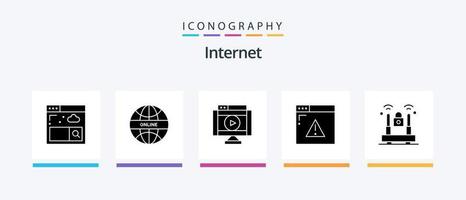 Internet Glyph 5 Icon Pack inklusive Internet. Website. Film. Netz. Internet. kreatives Symboldesign vektor
