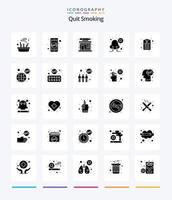 kreativ sluta rökning 25 glyf fast svart ikon packa sådan som behandling. rökning. mobil app. kort andetag. näsa vektor