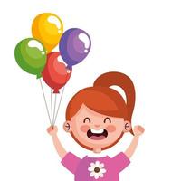 glückliche süße kleine Mädchen Rothaarige mit Luftballons Helium Charakter vektor