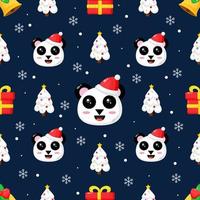 nahtloses Weihnachtsmuster mit niedlichem Panda vektor