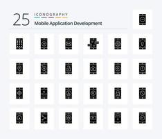 mobil Ansökan utveckling 25 fast glyf ikon packa Inklusive Ansökan. div. hjärta. pilar. post vektor