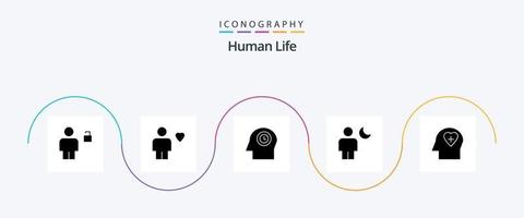 Human Glyph 5 Icon Pack inklusive Nacht. menschlich. Herz. Körper. Zeit vektor