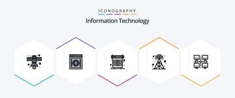 Informationstechnologie 25 gefüllte Symbolpakete einschließlich Radio. Rundfunk. Safe. System. Fan vektor