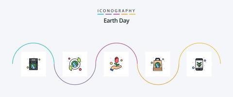 Earth Day Line gefüllt Flat 5 Icon Pack inklusive Ökologie. recycelt. recycelt. Öko. Blume vektor