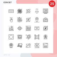 satz von 25 vektorlinien auf raster für info kontakt kürbis computer pfeil nach unten bearbeitbare vektordesignelemente vektor