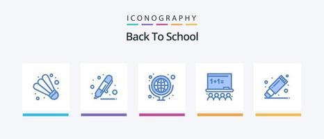 Back to School Blue 5 Icon Pack inklusive Entferner. Schule. Erdkunde. Planke. Kunst. kreatives Symboldesign vektor