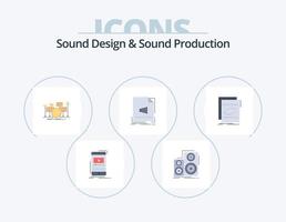 ljud design och ljud produktion platt ikon packa 5 ikon design. formatera. audio. högtalare. musikalisk. instrument vektor