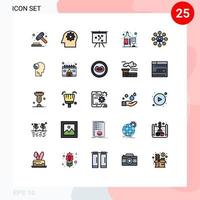 25 universelle, gefüllte Linien-Flachfarben für Web- und mobile Anwendungen, Kettengeldverwaltung, Benutzerwein, editierbare Vektordesign-Elemente vektor