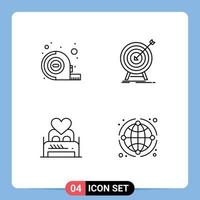 Stock Vector Icon Pack mit 4 Zeilenzeichen und Symbolen zum Messen von Liebesziel Erfolg Paar editierbare Vektordesign-Elemente