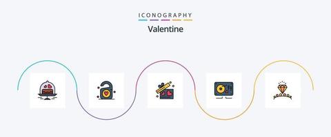 valentine linje fylld platt 5 ikon packa Inklusive kärlek. bröllop. gåva. hjärta. musik vektor