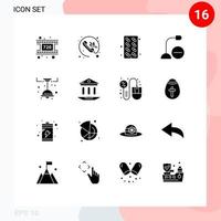 moderner Satz von 16 soliden Glyphen und Symbolen wie Lampenmikrofon-Medizin-Hardware-Geräten bearbeitbare Vektordesign-Elemente vektor