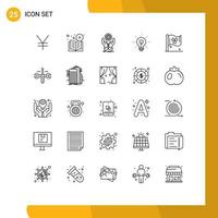 Linienpackung mit 25 universellen Symbolen inspirierender Ideenmünzen-Einkommens editierbare Vektordesign-Elemente vektor