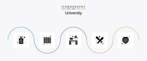 universitet glyf 5 ikon packa Inklusive öppna. interiör. sport. baseboll vektor