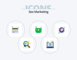 seo marknadsföring platt ikon packa 5 ikon design. seo. pengar. biljett. dollar. schema vektor
