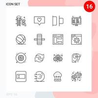 Packung mit 16 modernen Umrisszeichen und Symbolen für Web-Printmedien wie Sportkorb horizontaler Ball html editierbare Vektordesign-Elemente vektor