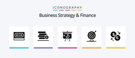 Business Strategy and Finance Glyph 5 Icon Pack inklusive . Kuchendiagramm . Stapel . Verkauf . Diagramm. kreatives Symboldesign vektor