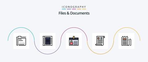 Dateien und Dokumente Zeile gefüllt Flat 5 Icon Pack inklusive Datei. Daten. Kontakte. Identifikation. dokumentieren vektor