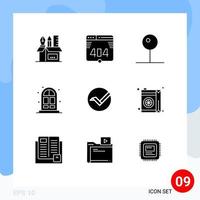 Stock Vector Icon Pack mit 9 Zeilen Zeichen und Symbolen für Crypto Vertcoin Pin Door Home editierbare Vektordesign-Elemente