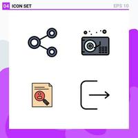 uppsättning av 4 modern ui ikoner symboler tecken för ansluta Urklipp delning grammofon CV redigerbar vektor design element