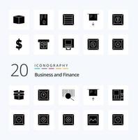 20 finanzieren solides Glyphen-Icon-Pack wie Geldautomaten-Suchproduktfeld vektor