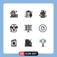 Gruppe von 9 modernen Filledline-Flachfarben für Videomarketing-Aufgaben Pot Pen editierbare Vektordesign-Elemente vektor
