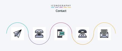 Kontaktleitung gefülltes flaches 5-Icon-Paket einschließlich Kommunikation. jederzeit. kontaktiere uns. Smartphone. Handy, Mobiltelefon vektor