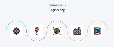 Engineering-Linie gefülltes flaches 5-Icon-Paket einschließlich . Karte. Prozessor. Zentralprozessor vektor