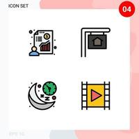 4 universelle Filledline-Flachfarben für Web- und mobile Anwendungen Diagramm Mond Gewinnzeichen Zeit editierbare Vektordesign-Elemente vektor