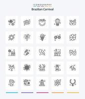 kreativ brasiliansk karneval 25 översikt ikon packa sådan som kostym. glasögon. kokos. varm luft. ballong vektor