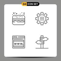 Packung mit 4 modernen Filledline-Flachfarben Zeichen und Symbolen für Web-Printmedien wie Pie-Web-Zahnräder Optionen Richtung editierbare Vektordesign-Elemente vektor